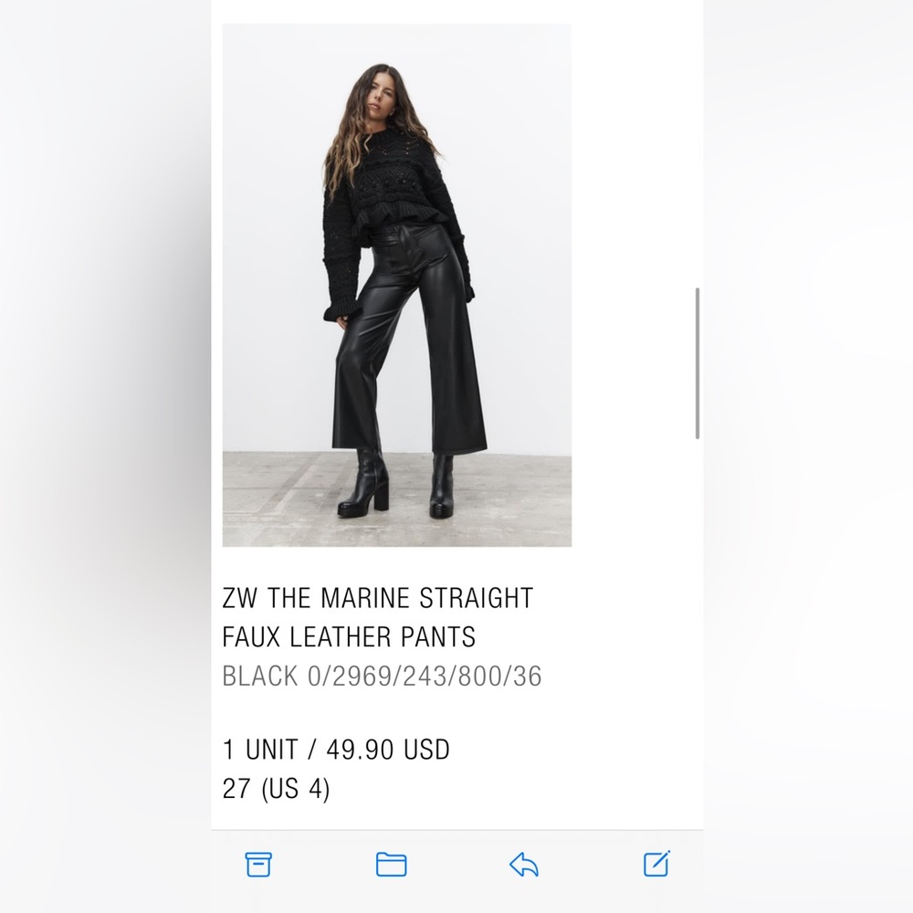NEW WITH TAGS Zara marine straight faux leather pant